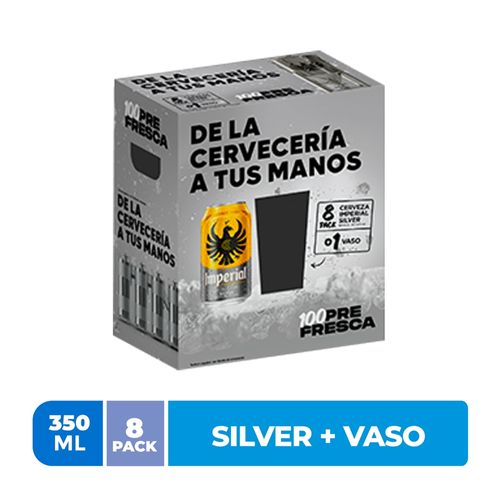 Cerveza Imperial Silver Lata 8Pack + 1 Vaso