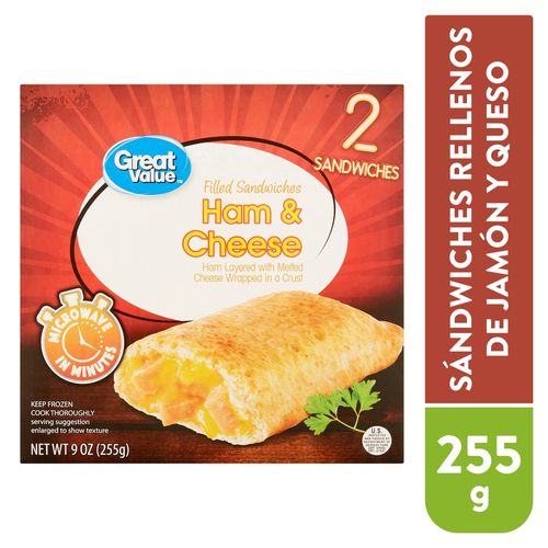 Sándwich Great Value, Relleno Jamón Y Queso 2 Pack- 255g