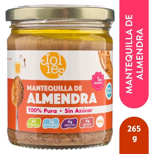 Mantequilla de Almendra Jolies orgánica 100% Keto y sin azúcar - 265 g