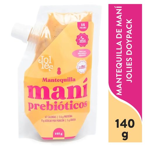 Mantequilla de Maní Jolies Doypack 100%  Fuente de fibra prebiótica- 140 g