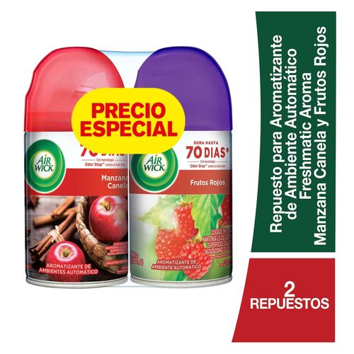 Repuesto Aromatizante Ambiental AirWick Freshmatic aroma Manzana Canela y Frutos Rojos - 250 ml c/u