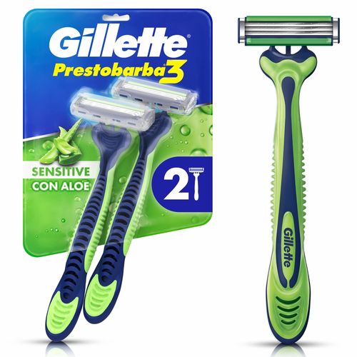 Rasuradora Gillette Prestobarba3 Sensitive con Aloe, Piel Sensible, 2 Uds