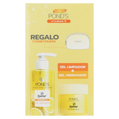 Gel limpiador + gel hidratante Ponds con vitamina C más cosmetiquera de regalía- 110 g