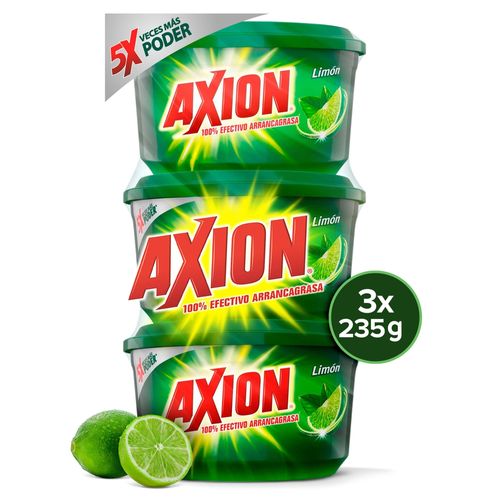 Lavaplatos Axion Limón En Pasta 3 Pack, Arrancagrasa - 235g