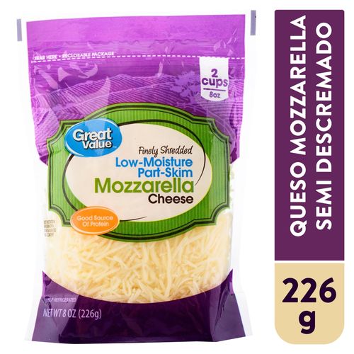 Queso Great Value Mozzarella Rallado -226gr