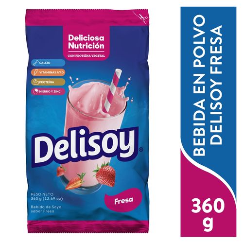 Leche Sabor de Fresa Marca Delisoya Bolsa - 360 g