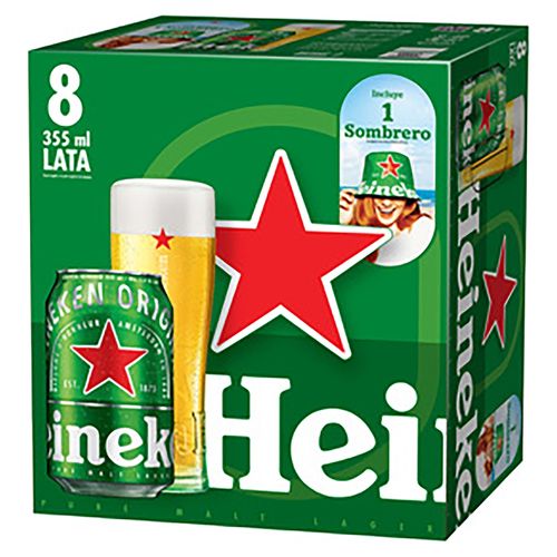 Heineken 355ml Lt 8pk Sombrero