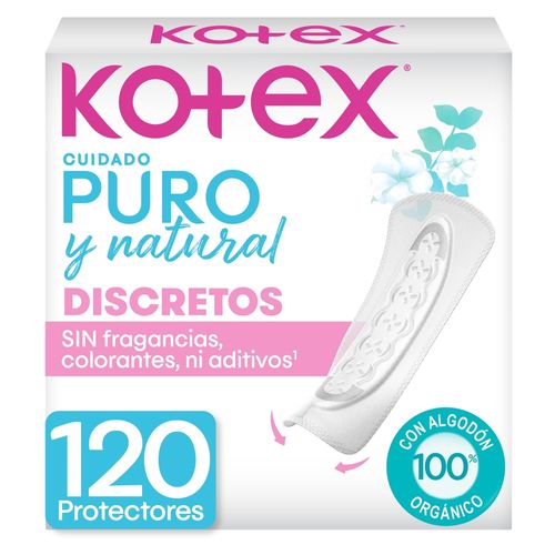 Protectores Diarios Kotex Puro y Natural Discretos -120 Uds