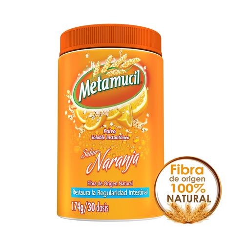 Polvo Soluble Instantáneo Metamucil Regular Sabor Naranja 30 Dosis - 174g