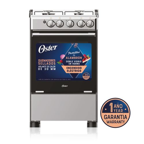 Cocina a gas Oster 4 quemadores con horno color gris OS GSGMI20