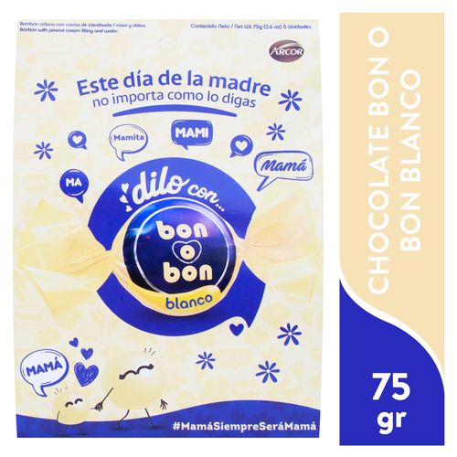 Chocolate bon o bon blanco Arcor relleno de crema de maní y oblea 5 uds- 75 g