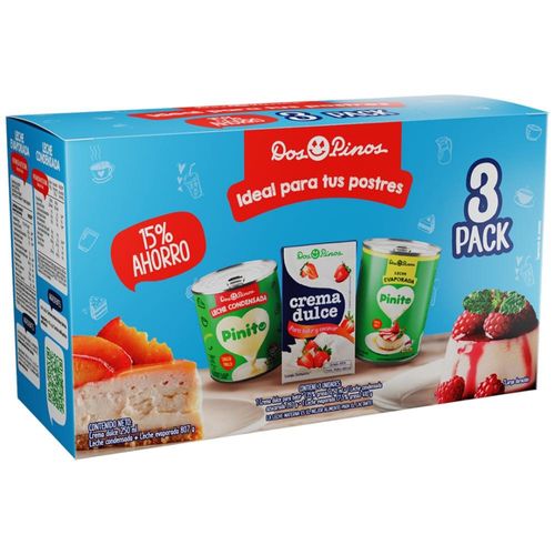 3 Pack Dos Pinos Leche Condensada 397 g + Evaporada 410 g + Crema dulce 250 ml