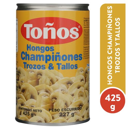 Hongos Toños Piezas y Tallos Rebanados - 425gr