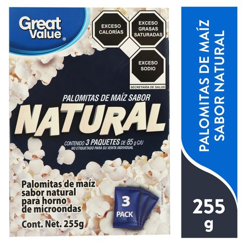 Palomitas de maíz Great Value natural 3 pack - 255 g