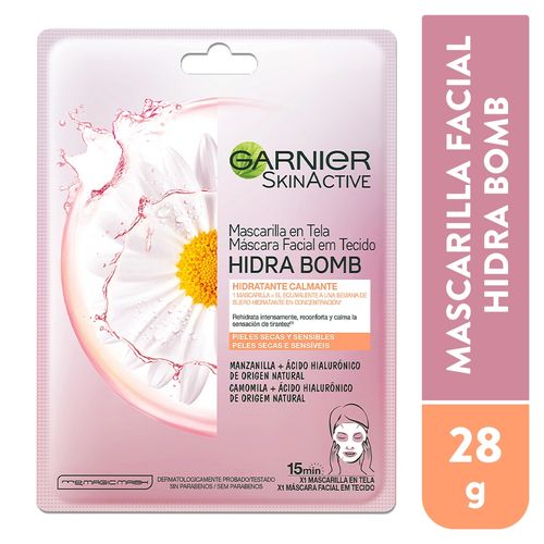 Mascarilla En Tela Active Hidra Bomb Garnier Skin - Calmante Manzanilla -28gr