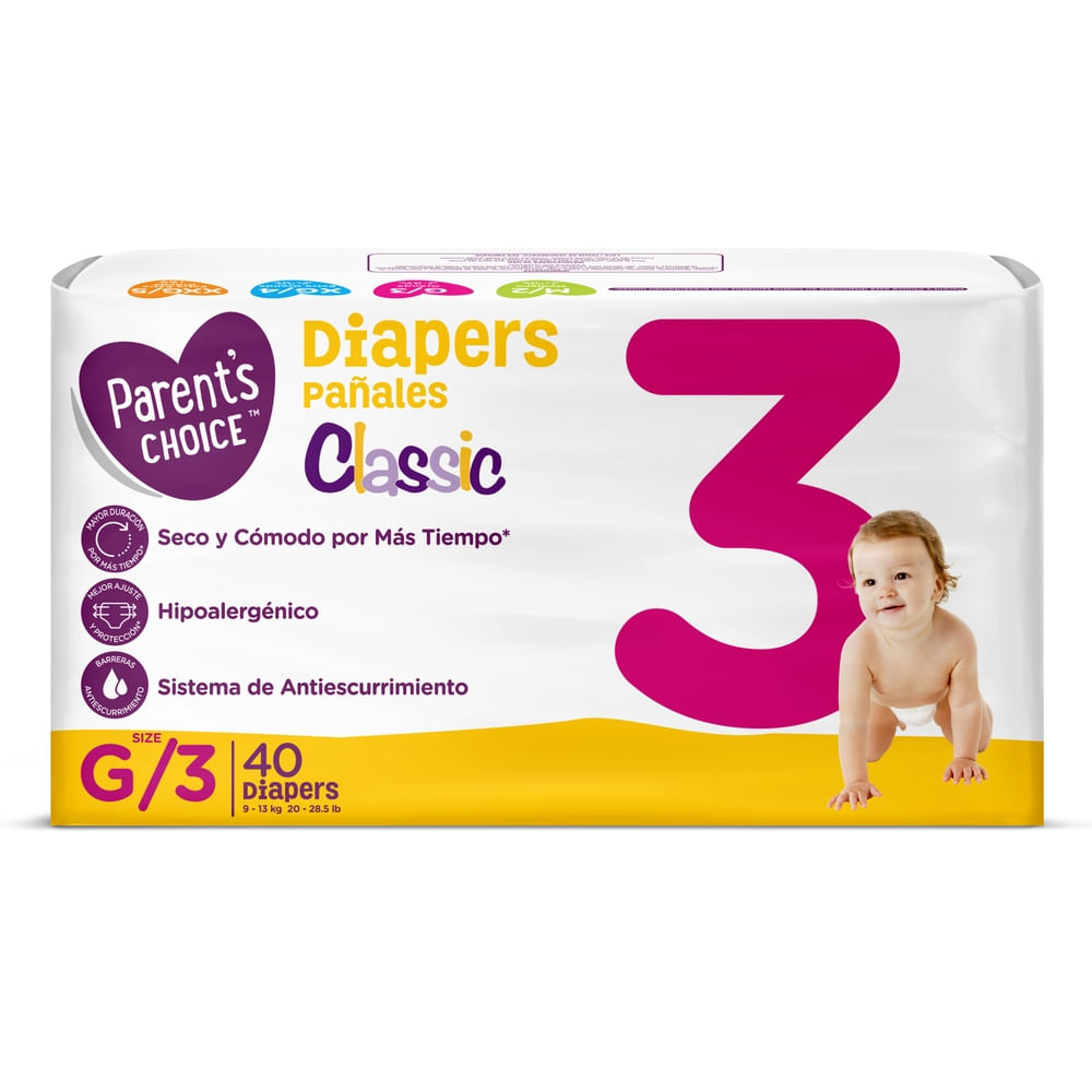 Comprar Pañales Parents Choice Classic Talla G/3- 40 uds Walmart
