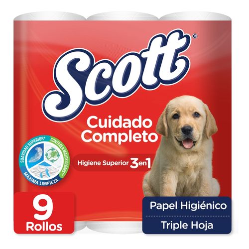 Papel Higiénico Scott Cuidado Completo Triple Hoja - 9 Rollos