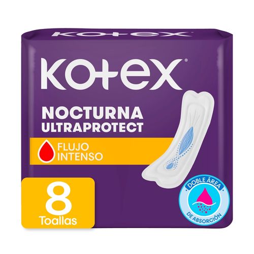 Toallas Femeninas Kotex Nocturna Ultraprotect Sin Alas -8 Uds