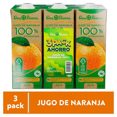 Jugo Dos Pinos sabor naranja 100% de concentrado 3 pack - 946 ml