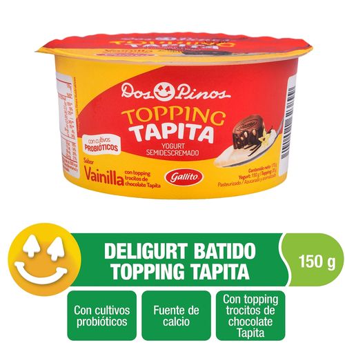 Yogurt Dos Pinos Tapita Vainilla Con Topping De Chocolate, Semidescremado Con Probióticos - 170g