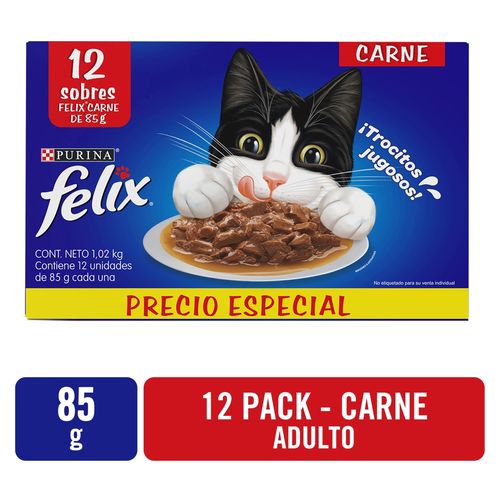 Alimento húmedo Purina felix para gatos sabor carne 12 pack -1020 g