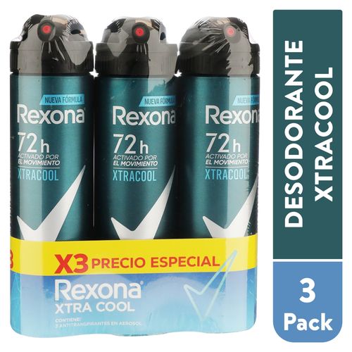 Desodorante Rexona xtra cool para caballero aerosol  3 pack - 450 ml