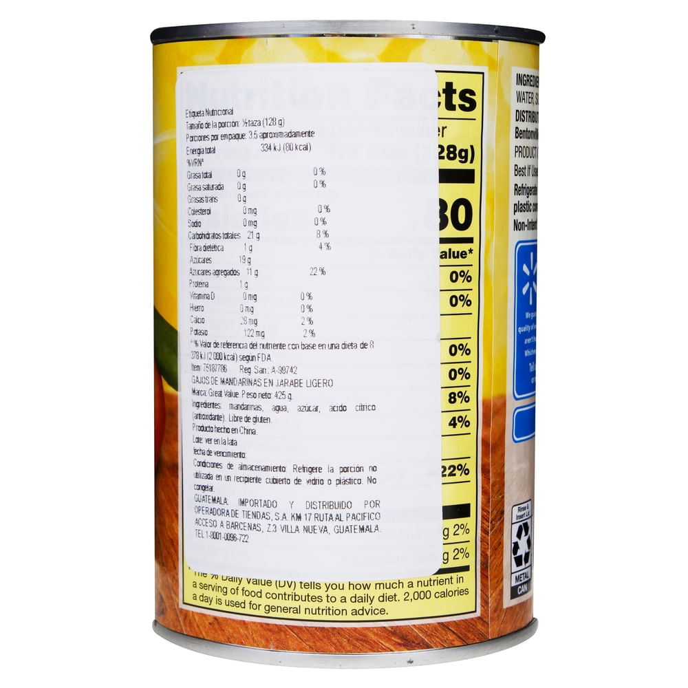 Comprar Mandarinas Great Value Enlatadas - 425 g | Walmart Costa