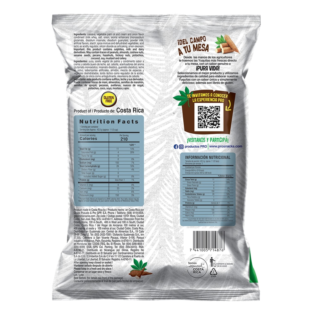 Comprar Snack Pro Yuca crema y cebolla -42.5 g | Walmart Costa Rica ...