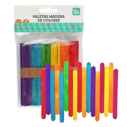 Paletas Pen Gear madera de colores - 50 pzas