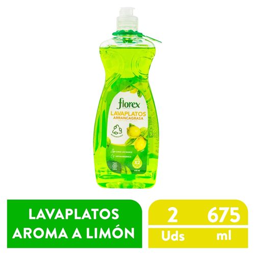 Lavaplatos arrancagrasa Florex líquido limón 2 pack - 1350 ml