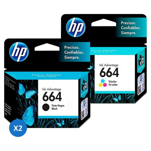 3 Pack Tinta Kit Hp 664 2Negro 1 Color