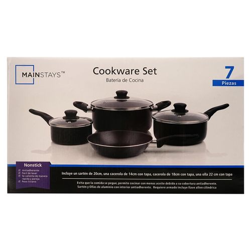 Batería Cocina 7Pcs Negra Mainstays