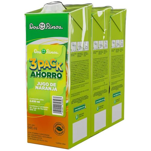 Jugo de Naranja UHT Dos Pinos, 3Pack -946ml