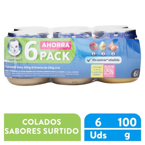 GERBER® Colado Surtido Frasco 113g Pack de 6