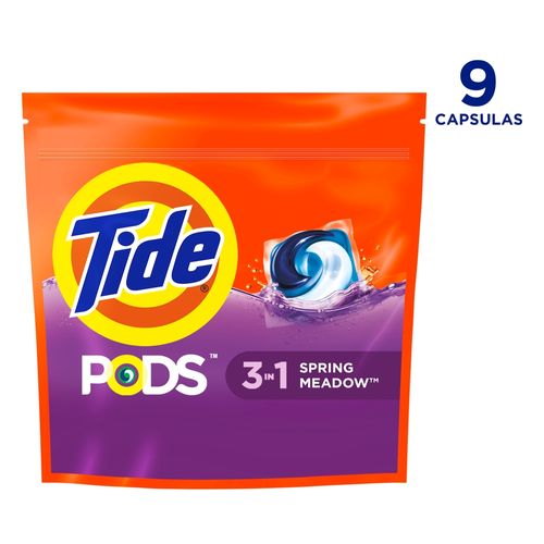 Detergente Tide Pods Spring Meadow en Cápsulas para Ropa Blanca y Color - 9 uds