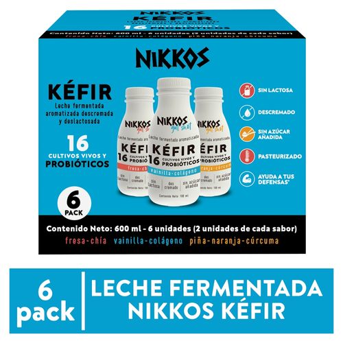 Leche fermentada Nikkos Kéfir 6 pack mixto -600 ml