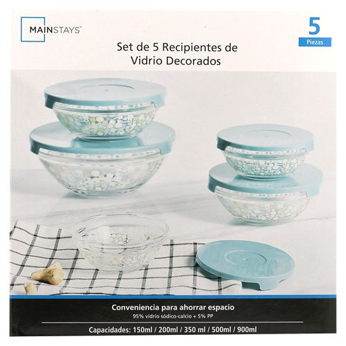Ms Set 5recipientes De Vidrio Decorados