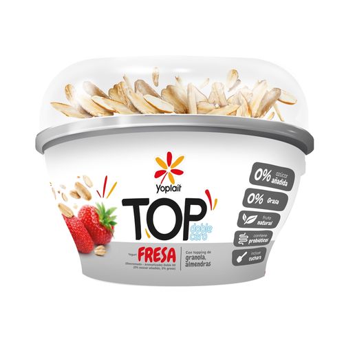 Yogurt Yoplait fresa doble cero con topping de granola y almendras - 165 g