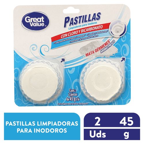 Pastilla Inodoro Great Value, bicarbonato - dos piezas de 45 g