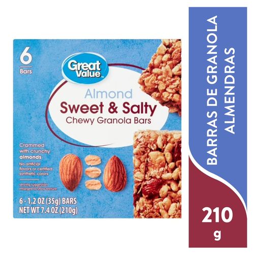 Barras Great Value de grano dulce y salado 6 pack - 210 g