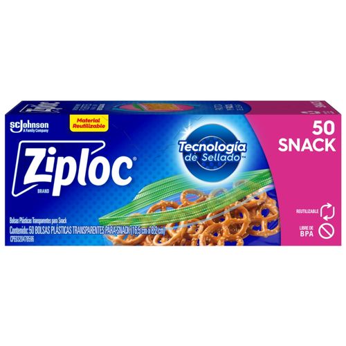 Bolsas Reutilizables Ziploc Para Snack con Pestañas Para Fácil Apertura, 50 Bolsas