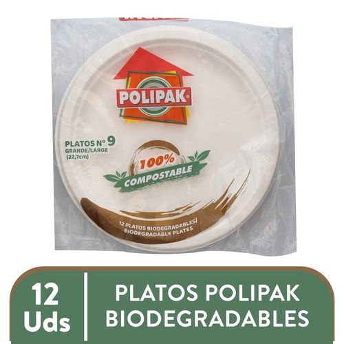 Plato Desechable Polipak Compostable No9 12 unidades