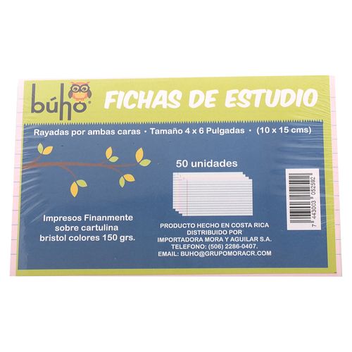 Ficha Buho N2 Colores 4X6 Rayada - 50 Unidades