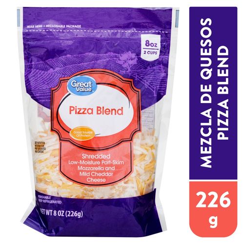 Queso Great Value rallado para pizza mozzarella y cheddar - 227 g