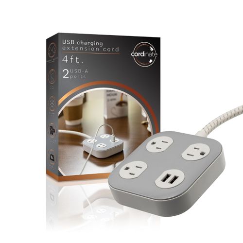 Regleta eléctrica marca Cordinate 3 Tomas 2 Puertos USB-A gris 78847