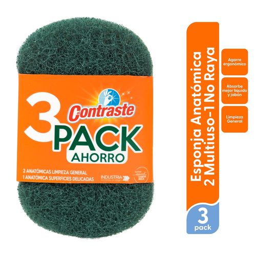 Esponja El Contraste Anatómica 2 Multiuso  y 1 No Rayas - 3 Pack