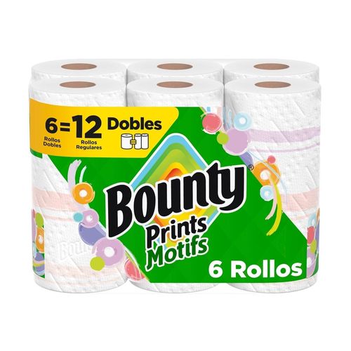 Toallas de Papel Bounty Select A Size Prints, Rollos Dobles con 82 Hojas - 6 Uds