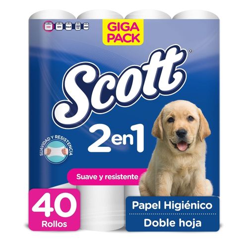Papel Higiénico Scott 2 en 1 Doble Hoja - 40 Rollos