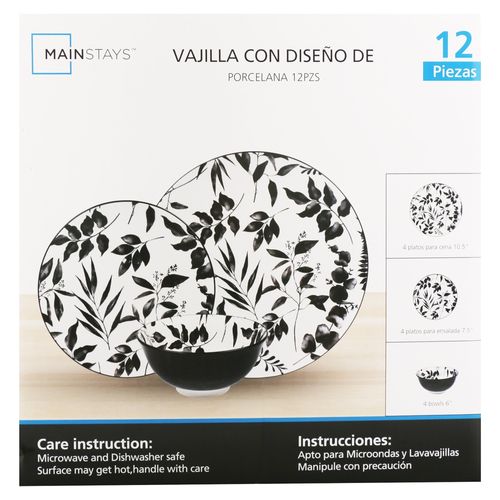 Ms Set De Vajilla De Porcelana 12 Pzs Fl