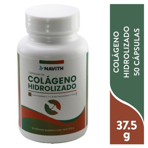 Colageno Hiddrolizado NAVITH Vitamina C, E y Zinc Acido Hialuronico 50 Capsulas